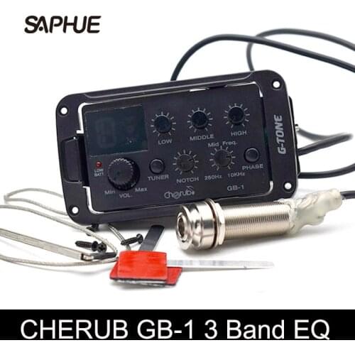 Cherub GB-1 G-Tone Series Acoustic Guitar Preamp Piezo Pickup 3-Band EQ Equalizer with Notch/Phase/Mid Freq. and LED Tuner Black