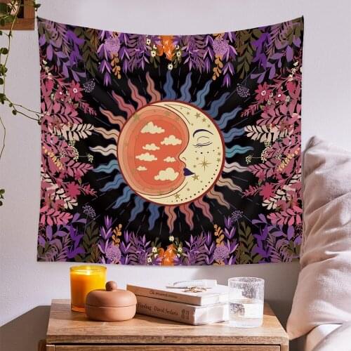 Psychedelic Tapestry Sun Moon Flower Backlight Forest Mushroom Art Wall Hanging Tapestries for Living Room Home Dorm Decor