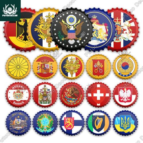 Putuo Decor National Emblem Round Plaque Bottle Cap Patriotism Tin Sign Metal Sign Decor Bar Club Living Room Wall Decoration