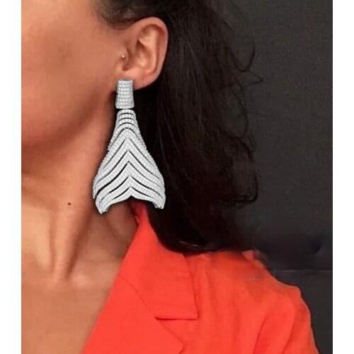 Luxury African Party Dangle Earring For Women Wedding Whale Tail Cubic Zirconia Crystal DUBAI Bridal Earring Jewelry 2020