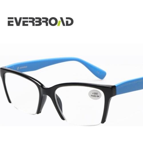 Russia Big Brand EVERBROAD Half Glasses For The Myopia Lady Eyeglasses Blue Cateye Shape EV03-1726