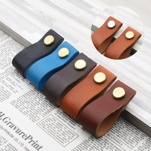 Nordic Furniture Drawer Knob Brass Wardrobe Cupboard Cabinet Handle Door Pulls Eco-Friendly Artificial Leather Single Hole