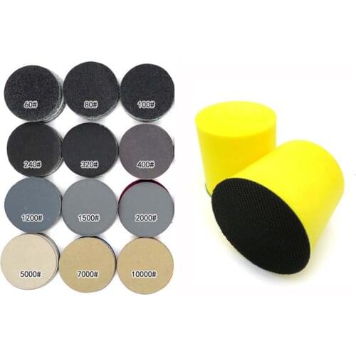 2 Inch Hand Sanding Block Polishing Pad Abrasive Tools Hook Loop Attachment with 50pcs 2" sandpaper wet dry