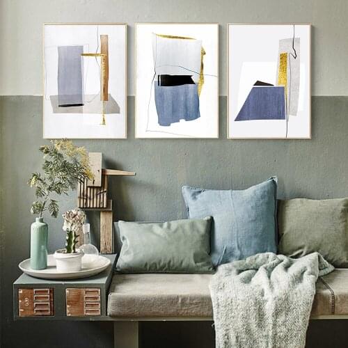 Nordic Colorful Golden Poster Modern Abstract Scandinavian Canvas Painting Wall Art Print Pictures for Living Room Home Decor