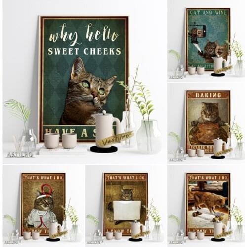 Humor Spoof Animal Poster Cheerful Mood Art Prints Wall Picture Funny Pet Memorial Gift Idea Cute Kitten Canvas Painting Decor