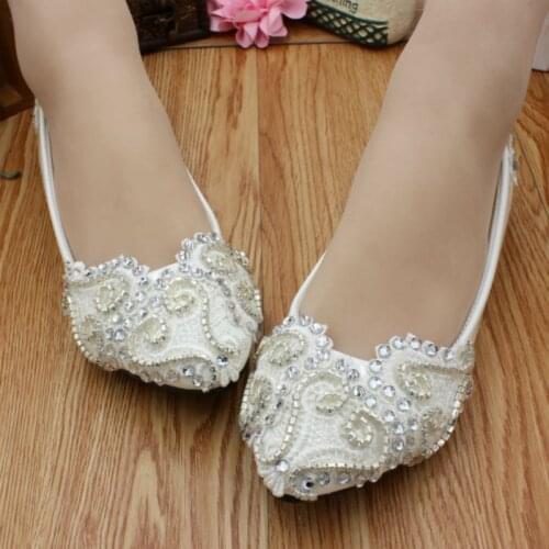Wedding shoes bride flat heel luxury romantic customized flat low high heel bridal wedding shoes with rhinestones chain HS029