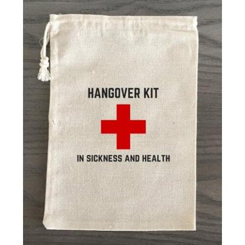 Custom Bachelorette Hangover recovery Survival Kit wedding muslin favor gift bags Candy pouches bridal shower party gift bag