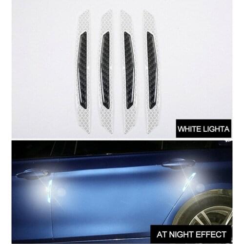 4pcs Car Reflective Strips Real Carbon Fiber Guard Stickers White Night Driving Safety Lighting Luminous Warning Stickers