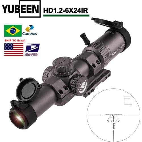 YUBEEN HD 1.2-6x24IR Tactical Optics Sight AR15 Compact Scope Zero Lock Turret 1/2MOA Adjust Rangfinding Reticle Hunting Scopes