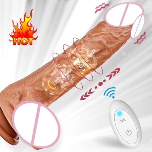 Telescopic Dildo Vibrator Rotating Vibrating Realistic Dildo Silicone Big Penis Sex Toys For Women Wireless Remote Heating
