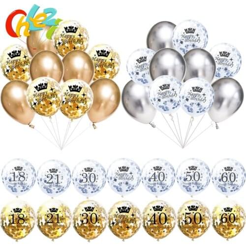 10pcs 18 30 40 50 60 Birthday decoration Anniversary party Inflatable Confetti Balloons 12 Inch Chrome Metallic Latex balloons