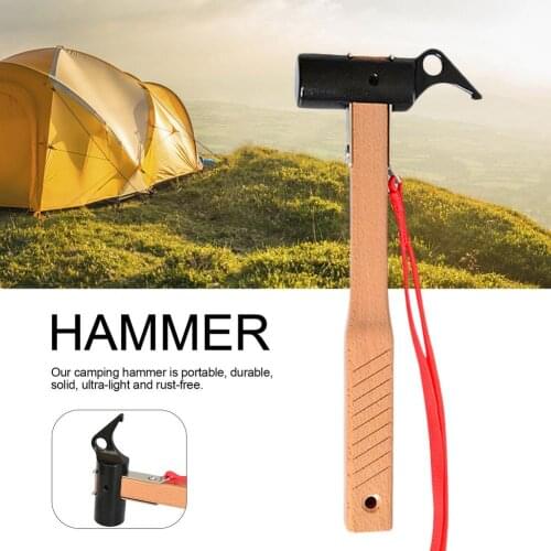 Outdoor Tent Stake Hammer Camping Cast Iron Hammer Hardware Tool Household Hammer With Wood Handle For Hiking Backpacking