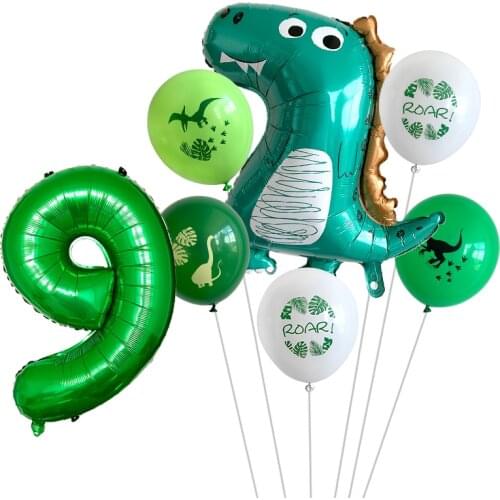 Dinosaur Party Balloon Kids 1 2 3 4 5 6 7 8 9 Years Birthday Decoration Baby Shower Dinosaur Foil Balloons Green Number Ballons