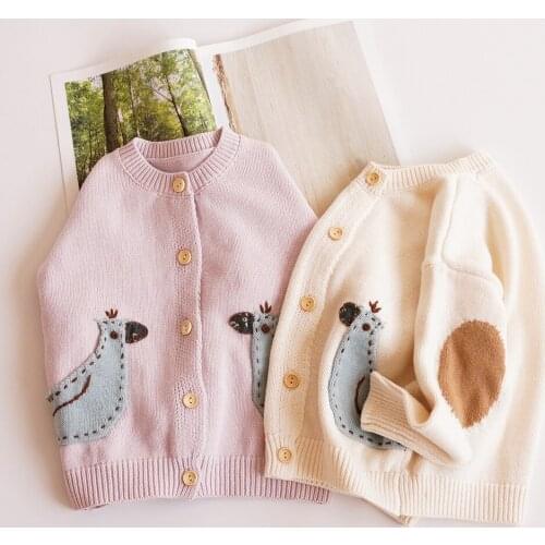 2-7 Y Toddler Girls Knit Sweaters 2021 Spring Autumn New Baby Fashion Bird Applique Sweater Casual Korean Knit Cardigan For Girl
