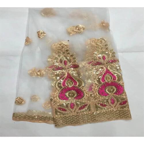 CQE/ High Quality Nigerian Lace Embroidered Tulle Mesh beading Lace Fabric For Wedding Dress 5 Yards African Lace Fabric! (07278