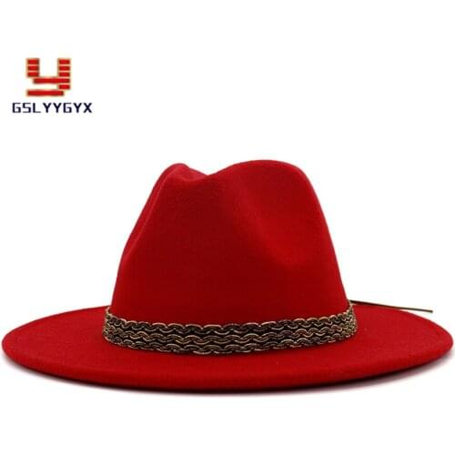 High Quality Wholesale Fall Winter Jazz Panama Woolen Felt Fedora Hat British Classic Wide Brim Cotton Unisex Solid Hat