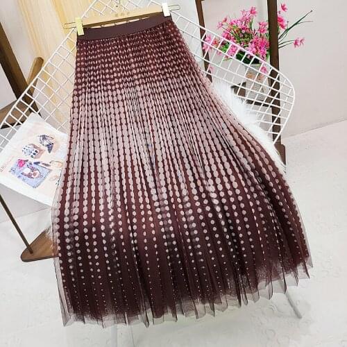 Korobov Korean Sweet Hit Color Patchwork Mesh Women Skirts 2021 Autumn New Midi A-Line Skirt Japanese Elegant Faldas Mujer