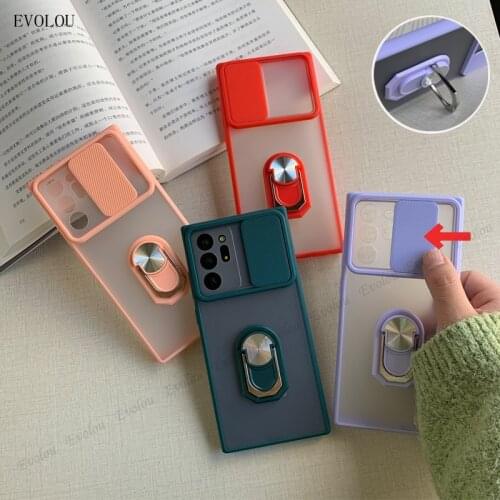 For Samsung Galaxy Note 20 Ultra Push Window Lens Protection Phone Case For Samsung S21 Ultra S20 Plus Magnetic Ring Stand Cover