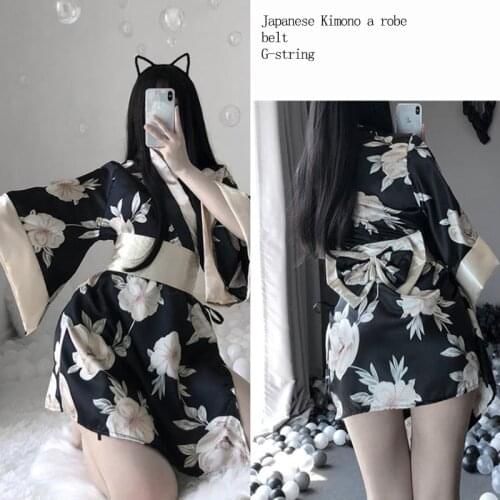 Japanese Kimono Sexy Lingerie Cosplay Outfit Women Magnolia Traditional Style Robe Yukata Costumes Gowns Soft Silk Belt 3pcs Set