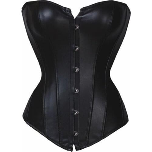 Women Sexy Black Red Bustier Corsets Leather Corset Overbust Adult Lace Up Party Corsets Tops With G String