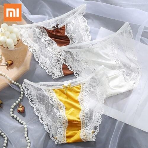 Xiaomi Woman Underwear Sexy Lace Breathable Soft Lingerie Female Briefs Panty Low-Waist Sexy Transparent Womens Underpants M-XL