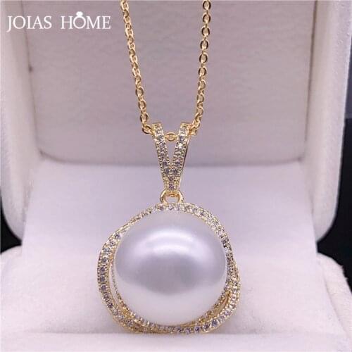 JoiasHome Pearl Necklace for Women Fine Jewelry with Gemstone Sterling 925 Silver Necklace Pink Purple White Party Neck Ornament