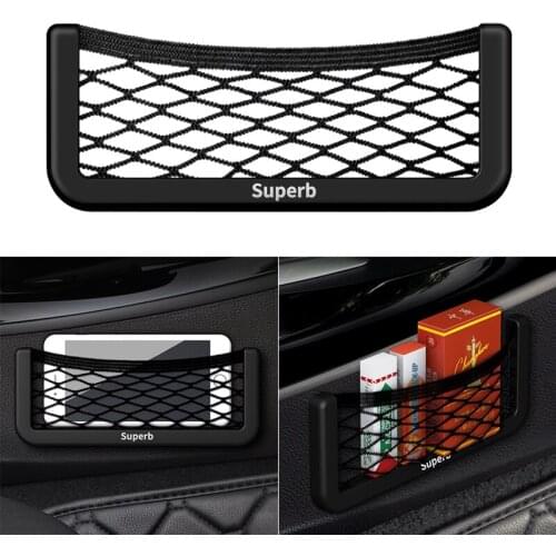 1Pcs Car Organizer Storage Bag Auto Paste Net Pocket Phone Holder Universal Car Accessories for SKODA SUPERB
