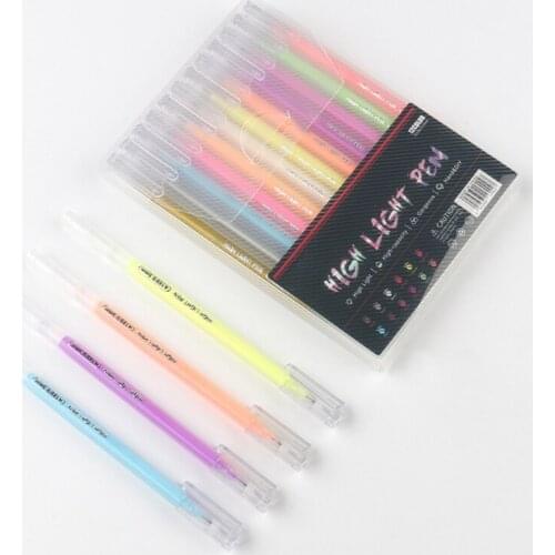 12 Colors Highlighter Pens Fluorescent Gel Pen 0.5mm Refills Art Drawing Hand Account Diary Stationery School Office Supplies