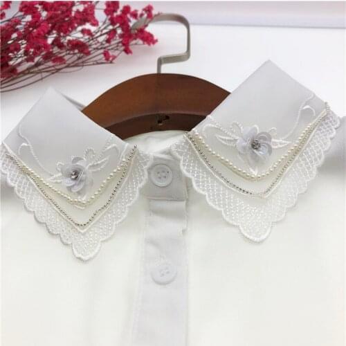 2021 Korean Floral Beads Lapel Fake Collar Half Shirt Blouse Tops Detachable Collars Female False Collar Necklace Nep Kraagie