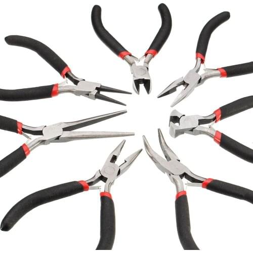 7Pcs Mini Beading Pliers Tools Round Flat Long Nose Multi Size Pliers Set