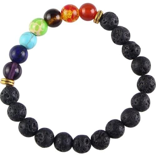 8mm Nature Beads 7 Chakra Bracelet Yoga Bracelet Healing Balance Supernatural Lava Reiki Stones Beads Bracelet Women Jewelry