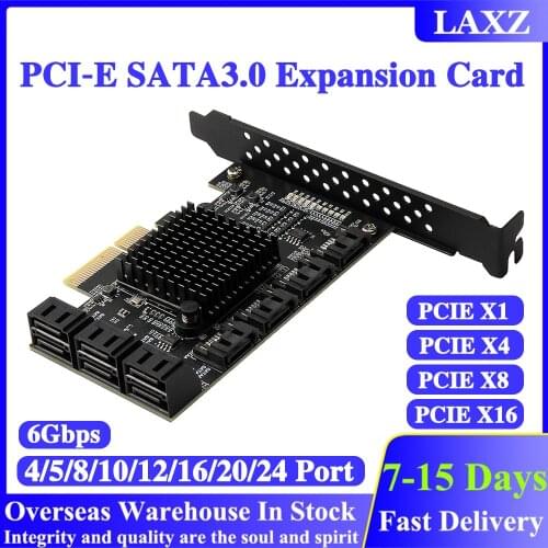 SATA PCI-E Adapter 4/5/8/10/12/16/20/24 Ports PCI Express X1 X4 X8 X16 To SATA 3.0 Interface 6Gbp Rate Expansion Card Controller
