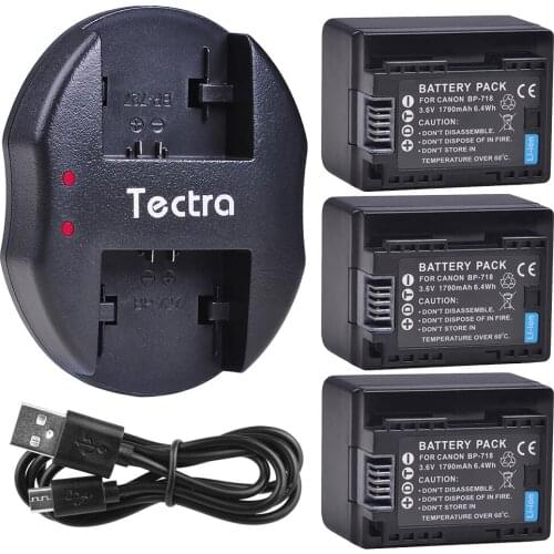 1790mAh 3pcs BP-718 BP718 Decoded Battery for Canon VIXIA HF M50 M500 M52 R32 R40 R42 R400 R50 R52 R500 Battery+USB Dual Charger