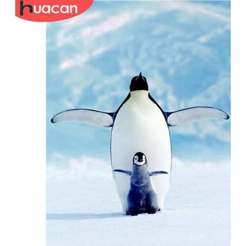 HUACAN Full Square/round Diamond Painting Penguin Diamond Embroidery Animal Snow Mosaic Wall Stickers