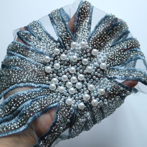 Handmade DIY Flower beaded Collar patches for clothes rhinestone appliques for clothing DIY sew on parches Embroidery appliques