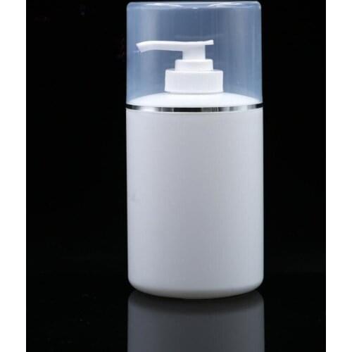 400ml white lotion bottle with silver line or emulsion press pump bottle with silver line