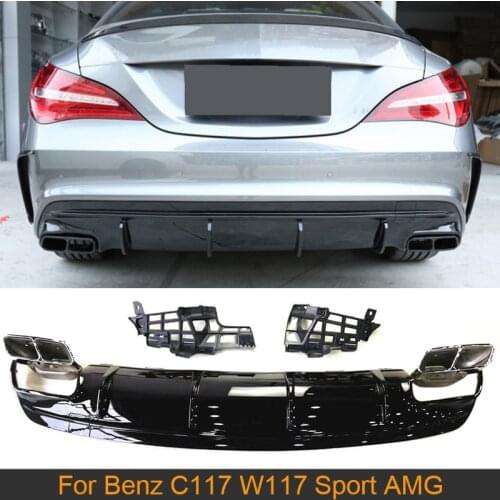 Gloss Black Rear Diffuser Lip for Mercedes Benz C117 W117 CLA200 CLA45 AMG 2013-2019 Car Rear Bumper Diffuser Exhaust Tips