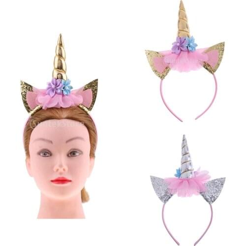 Glitter Gold/Silver Unicorn Horn Ears Headband Party Fancy Dress Accessories