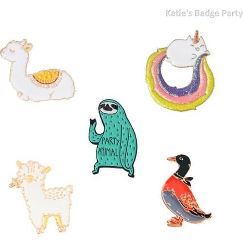 Cute Funny Animals Enamel Pin Llama Duck Sloth Sheep Badge Brooch Lapel Denim Jeans Shirt Bag Cartoon Jewelry Gift for Kids