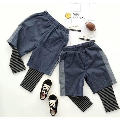 Tonytaobaby Spring and Summer New Style Boys and Girls Two-color Joint Stripes Casual Pants