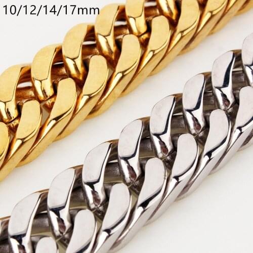10/12/15/17/19MM Silver Color/Gold/Black Stainless Steel Curb Cuban Chain Mens Womens Necklace Or Bracelet 7-40" Xmas Gift