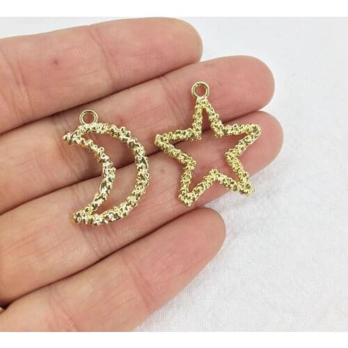 Eruifa 10pcs 20mm Beautiful Moon or Star Charms Zinc Alloy necklace,earring bracelet jewelry DIY handmade 2 colors