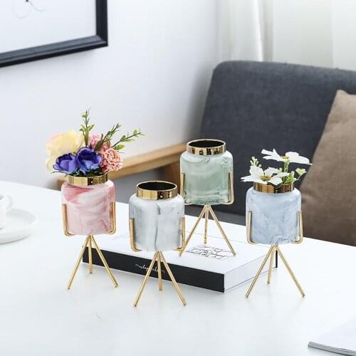 Nordic Marble Style Plant Pot Ceramic Flowerpot Succulent Planter Green Plants Cylindrical Shape Flower Pot For Office Bedroom