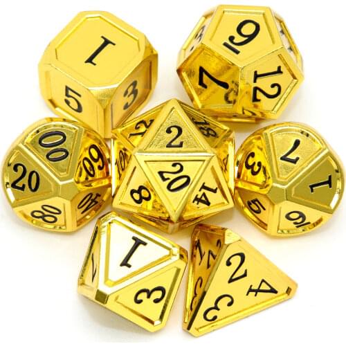 Haxtec Metal DND Dice Set Classic Collection D&D Polyhedral Dice for TTRPG-Gold Black Numbers