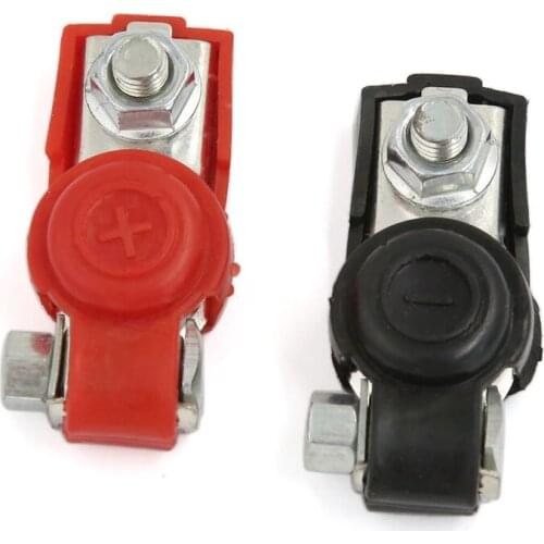 Uxcell 2pcs Red Cover Car Battery Terminal Clamp Clips Positive Negative DC 6V 12V