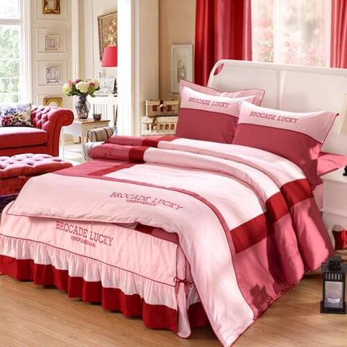 100% Cotton Duvet Cover Set 4pcs Luxury Embroidery Flower Bedding Set Soft Comforter Full Queen King Solid Bed Skirt Pillowcases