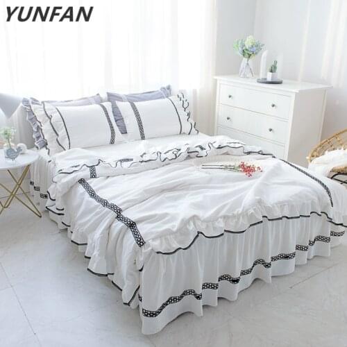 Romantic Princess Ruffle White Lace Bedding Set twin full Queen King Size Bed Covers Bedspread Soft Washing cotton Textiles Sets