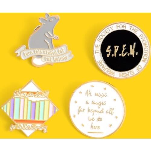 Personality Mouse library book text Round brooch creative brooch pin badge enamel backpack lapel pin hat jewelry gift for friend