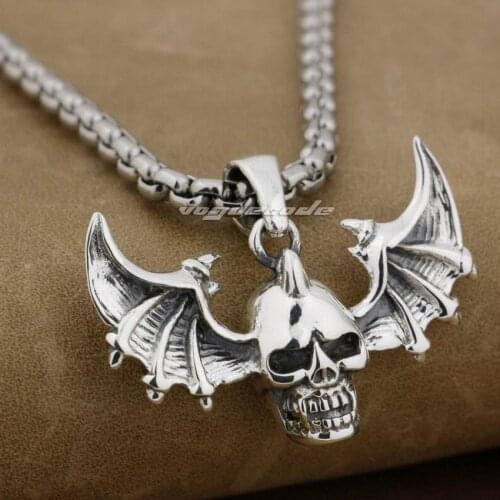 LINSION 925 Sterling Silver Devil Wing Skull Mens Charms Pendant 9E015
