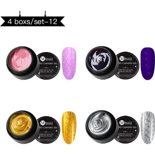 Mtssii 3D Painting Nail Gel Set 5ml Micro-carving 2 In 1 Glitter Gel Lacquer Soak Off UV LED Color Polish Nail Art Varnish